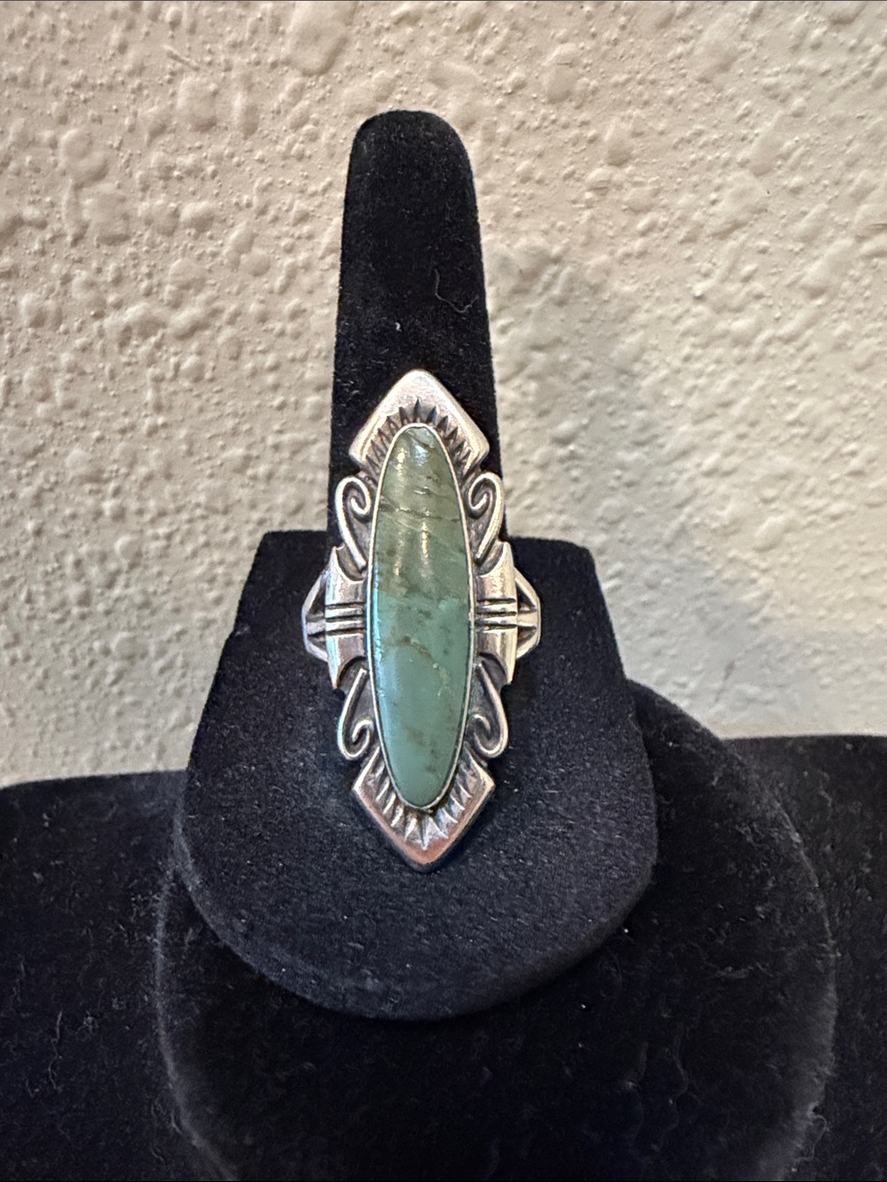 Native Turquoise Sterling Silver Statement Ring - Green Turquoise